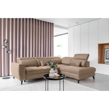 Coltar extensibil stanga 4 locuri ELTAP, LT-20NU, Noble, 255x201x100 cm, lemn/poliester, maro deschis imagine