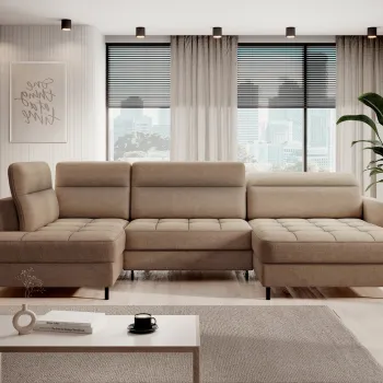 Coltar extensibil stanga 4 locuri ELTAP, LT-20TOS, Berrto, 306x165x100 cm, lemn/poliester, maro deschis imagine