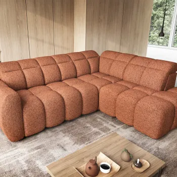 Coltar extensibil stanga 4 locuri ELTAP, LT-30COR, Falconn, 258x208x107 cm, lemn/poliester, caramiziu imagine