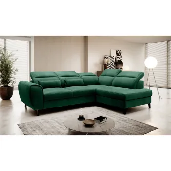 Coltar extensibil stanga 4 locuri ELTAP, LT-35NU, Noble, 255x201x100 cm, lemn/poliester, verde inchis imagine