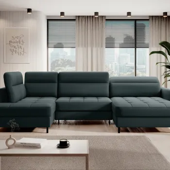 Coltar extensibil stanga 4 locuri ELTAP, LT-38MAN, Berrto, 306x165x100 cm, lemn/poliester, verde inchis imagine
