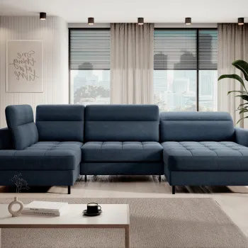 Coltar extensibil stanga 4 locuri ELTAP, LT-40RAQ, Berrto, 306x165x100 cm, lemn/poliester, albastru inchis imagine