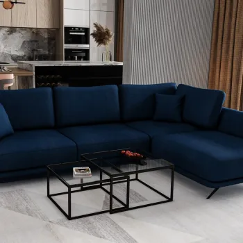 Coltar extensibil stanga 4 locuri ELTAP, LT-40VE, Larde, 286x191x90 cm, lemn/poliester, albastru inchis imagine