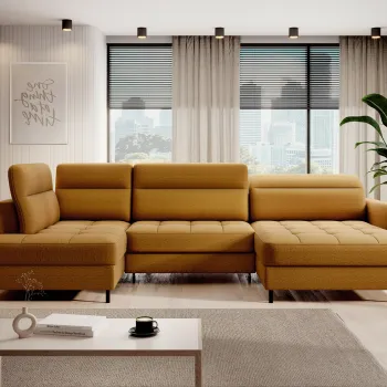 Coltar extensibil stanga 4 locuri ELTAP, LT-45MAN, Berrto, 306x165x100 cm, lemn/poliester, mustar imagine