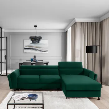 Coltar extensibil stanga 4 locuri ELTAP, Mari-02, Mariall, 288x200x92 cm, lemn/poliester, verde inchis imagine