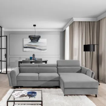 Coltar extensibil stanga 4 locuri ELTAP, Mari-03, Mariall, 288x200x92 cm, lemn/poliester, gri imagine