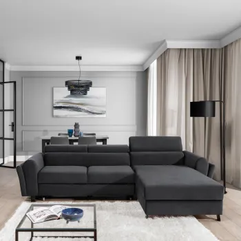 Coltar extensibil stanga 4 locuri ELTAP, Mari-08, Mariall, 288x200x92 cm, lemn/poliester, gri inchis imagine