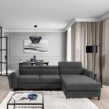 Coltar extensibil stanga 4 locuri ELTAP, Mari-15, Mariall, 288x200x92 cm, lemn/poliester, gri inchis imagine