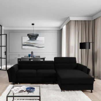 Coltar extensibil stanga 4 locuri ELTAP, Mari-16, Mariall, 288x200x92 cm, lemn/poliester, negru imagine