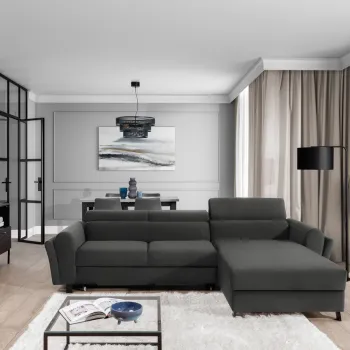 Coltar extensibil stanga 4 locuri ELTAP, Mari-17, Mariall, 288x200x92 cm, lemn/poliester, gri inchis imagine