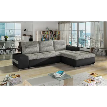 Coltar extensibil stanga 4 locuri ELTAP, Ov01, Ottavio, 275x180x85 cm, lemn/poliester, gri/negru imagine