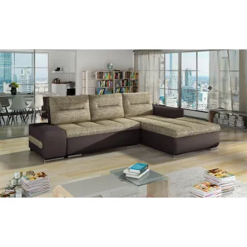 Coltar extensibil stanga 4 locuri ELTAP, Ov02, Ottavio, 275x180x85 cm, lemn/poliester, bej inchis/maro inchis imagine