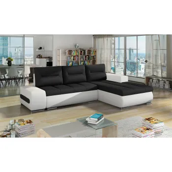 Coltar extensibil stanga 4 locuri ELTAP, Ov07, Ottavio, 275x180x85 cm, lemn/poliester, negru/alb imagine