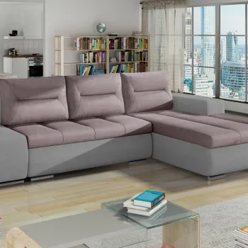 Coltar extensibil stanga 4 locuri ELTAP, Ov47, Ottavio, 275x180x85 cm, lemn/poliester, roz/gri inchis imagine