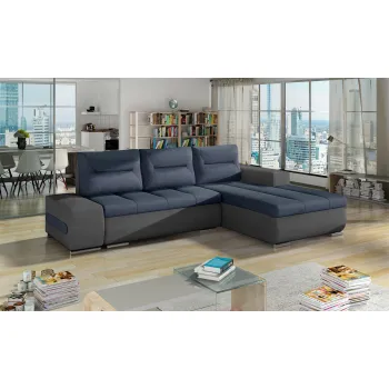 Coltar extensibil stanga 4 locuri ELTAP, Ov48, Ottavio, 275x180x85 cm, lemn/poliester, albastru/gri inchis imagine