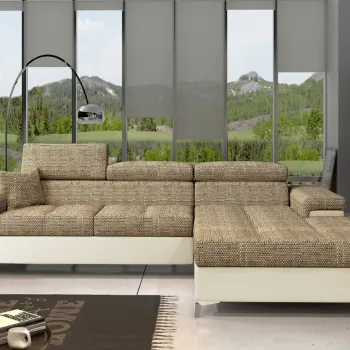 Coltar extensibil stanga 4 locuri ELTAP, Ric-03, Ricardo, 281x205x88 cm, lemn/poliester, bej inchis/bej deschis imagine
