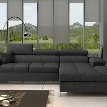 Coltar extensibil stanga 4 locuri ELTAP, Ric-06, Ricardo, 281x205x88 cm, lemn/poliester, gri inchis imagine