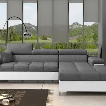 Coltar extensibil stanga 4 locuri ELTAP, Ric-14, Ricardo, 281x205x88 cm, lemn/poliester, gri/alb imagine