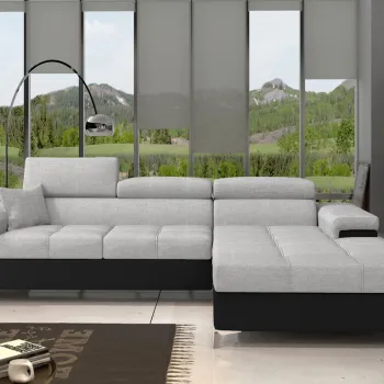 Coltar extensibil stanga 4 locuri ELTAP, Ric-16, Ricardo, 281x205x88 cm, lemn/poliester, gri deschis/negru imagine