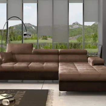 Coltar extensibil stanga 4 locuri ELTAP, Ric-39, Ricardo, 281x205x88 cm, lemn/poliester, maro deschis/maro inchis imagine