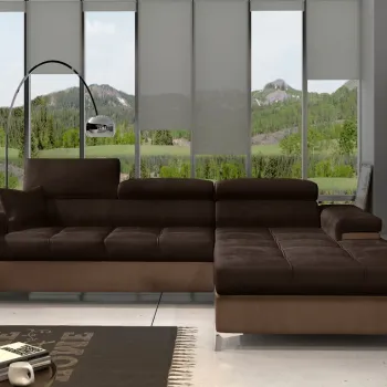 Coltar extensibil stanga 4 locuri ELTAP, Ric-41, Ricardo, 281x205x88 cm, lemn/poliester, maro inchis/maro deschis imagine