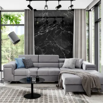 Coltar extensibil stanga 4 locuri ELTAP, Ric-43, Ricardo, 281x205x88 cm, lemn/poliester, gri deschis imagine