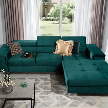 Coltar extensibil stanga 4 locuri ELTAP, Ric-45, Ricardo, 281x205x88 cm, lemn/poliester, verde inchis imagine