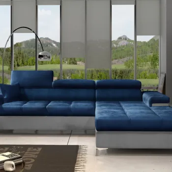 Coltar extensibil stanga 4 locuri ELTAP, Ric-48, Ricardo, 281x205x88 cm, lemn/poliester, albastru inchis/gri imagine