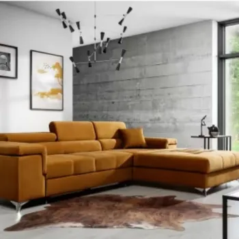 Coltar extensibil stanga 4 locuri ELTAP, Ric-65, Ricardo, 281x205x88 cm, lemn/poliester, mustar imagine