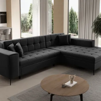 Coltar extensibil stanga 4 locuri ELTAP, Sol_03, Solange, 292x196x84 cm, lemn/poliester, negru imagine