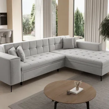 Coltar extensibil stanga 4 locuri ELTAP, Sol_07, Solange, 292x196x84 cm, lemn/poliester, gri deschis imagine