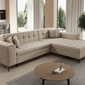 Coltar extensibil stanga 4 locuri ELTAP, Sol_13, Solange, 292x196x84 cm, lemn/poliester, bej deschis imagine