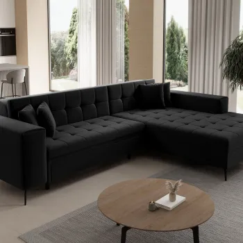 Coltar extensibil stanga 4 locuri ELTAP, Sol_17, Solange, 292x196x84 cm, lemn/poliester, negru imagine