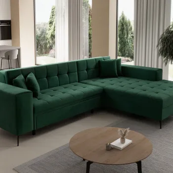 Coltar extensibil stanga 4 locuri ELTAP, Sol_18, Solange, 292x196x84 cm, lemn/poliester, verde inchis imagine