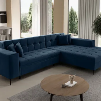 Coltar extensibil stanga 4 locuri ELTAP, Sol_19, Solange, 292x196x84 cm, lemn/poliester, albastru inchis imagine