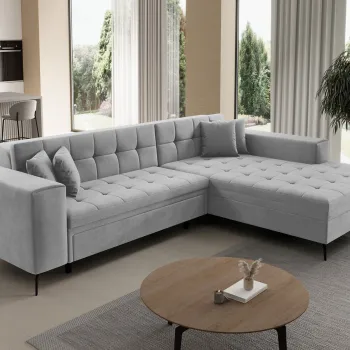 Coltar extensibil stanga 4 locuri ELTAP, Sol_20, Solange, 292x196x84 cm, lemn/poliester, gri deschis imagine