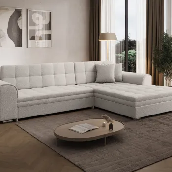 Coltar extensibil stanga 4 locuri ELTAP, Sorento, 296x194x78 cm, lemn/poliester, alb murdar imagine