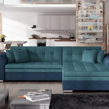 Coltar extensibil stanga 4 locuri, ELTAP, Sorento, 296x194x78 cm, lemn/poliester, albastru/albastru inchis imagine