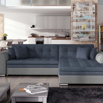 Coltar extensibil stanga 4 locuri, ELTAP, Sorento, 296x194x78 cm, lemn/poliester, albastru/gri imagine