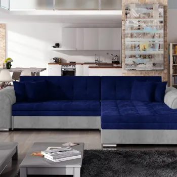 Coltar extensibil stanga 4 locuri, ELTAP, Sorento, 296x194x78 cm, lemn/poliester, albastru inchis/gri imagine