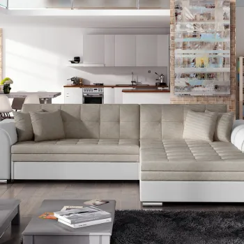 Coltar extensibil stanga 4 locuri, ELTAP, Sorento, 296x194x78 cm, lemn/poliester, bej/alb imagine