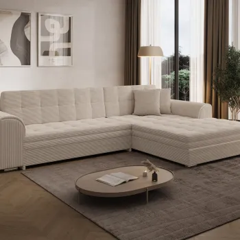 Coltar extensibil stanga 4 locuri ELTAP, Sorento, 296x194x78 cm, lemn/poliester, bej imagine