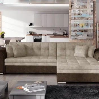 Coltar extensibil stanga 4 locuri, ELTAP, Sorento, 296x194x78 cm, lemn/poliester, bej deschis/maro imagine