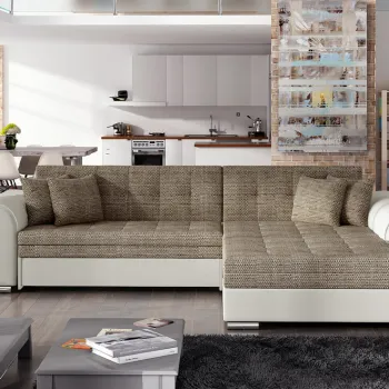 Coltar extensibil stanga 4 locuri, ELTAP, Sorento, 296x194x78 cm, lemn/poliester, bej inchis/bej imagine