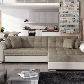 Coltar extensibil stanga 4 locuri, ELTAP, Sorento, 296x194x78 cm, lemn/poliester, bej inchis/bej deschis imagine