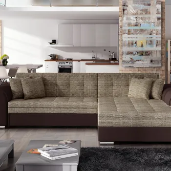 Coltar extensibil stanga 4 locuri, ELTAP, Sorento, 296x194x78 cm, lemn/poliester, bej inchis/maro imagine