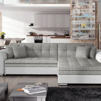 Coltar extensibil stanga 4 locuri, ELTAP, Sorento, 296x194x78 cm, lemn/poliester, gri/alb imagine