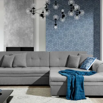 Coltar extensibil stanga 4 locuri, ELTAP, Sorento, 296x194x78 cm, lemn/poliester, gri deschis imagine