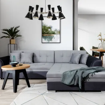 Coltar extensibil stanga 4 locuri, ELTAP, Sorento, 296x194x78 cm, lemn/poliester, gri deschis/gri inchis imagine