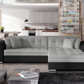 Coltar extensibil stanga 4 locuri, ELTAP, Sorento, 296x194x78 cm, lemn/poliester, gri deschis/negru imagine